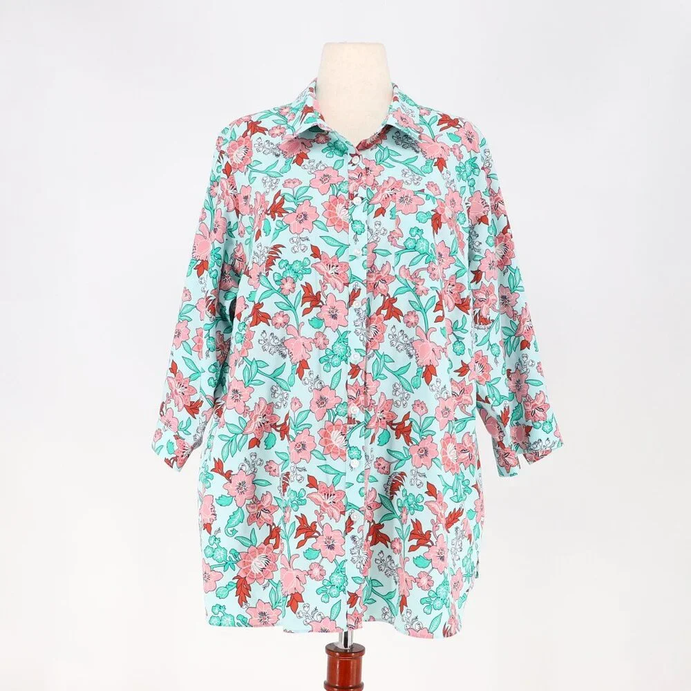 LANDS' END Set of 2 Women's No-Iron Supima Cotton Button Down Shirt Size 24W - Picture 5 of 9